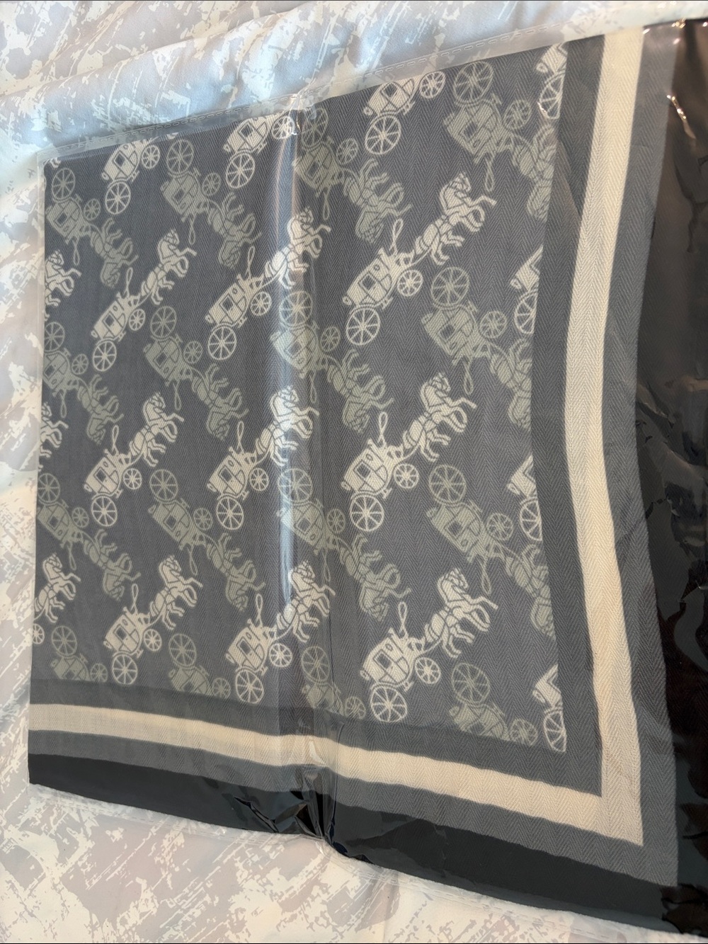 Grey Carriage Pattern Scarf - Classic Accessory